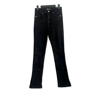 ZARA Stretchy Skinny High Rise  Cotton Jean Side Slits at Hem Zip Button 4 Black
